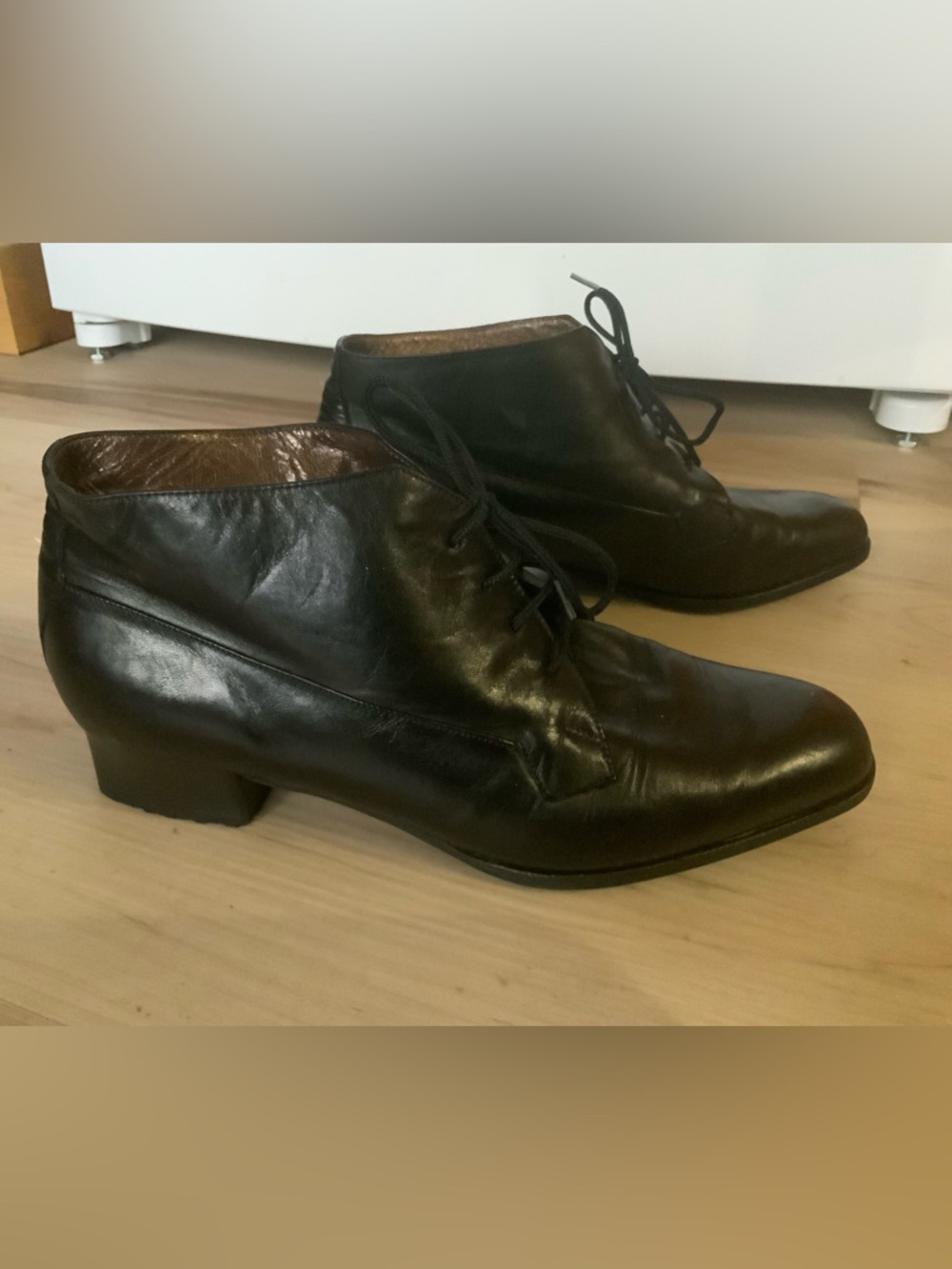 Peter Kaiser Black Leather Lace-Up Ankle Boots 7.5